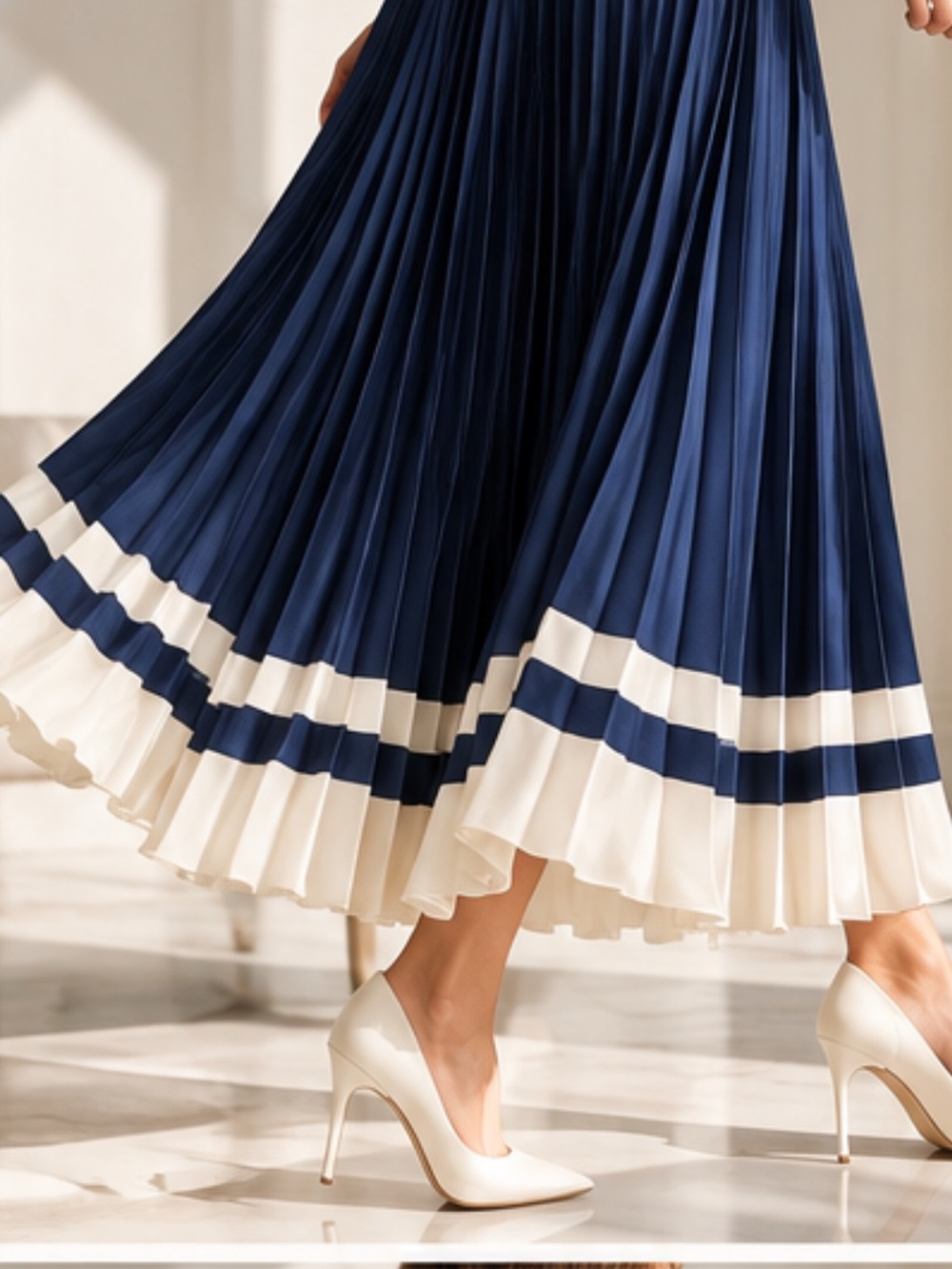 Alice + Olivia Navy Pleated Maxi Skirt Size 2 NWT $495